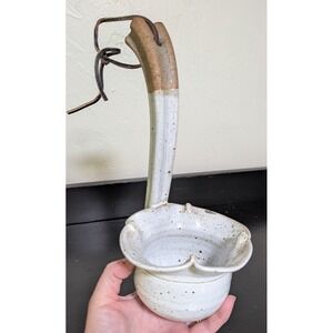 Vintage Bill Tyner Studio Art‎ Pottery Glazed Ladle Leather Hanger Artist Signed